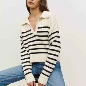 Reformation Striped Collared Francesco Polo Sweater